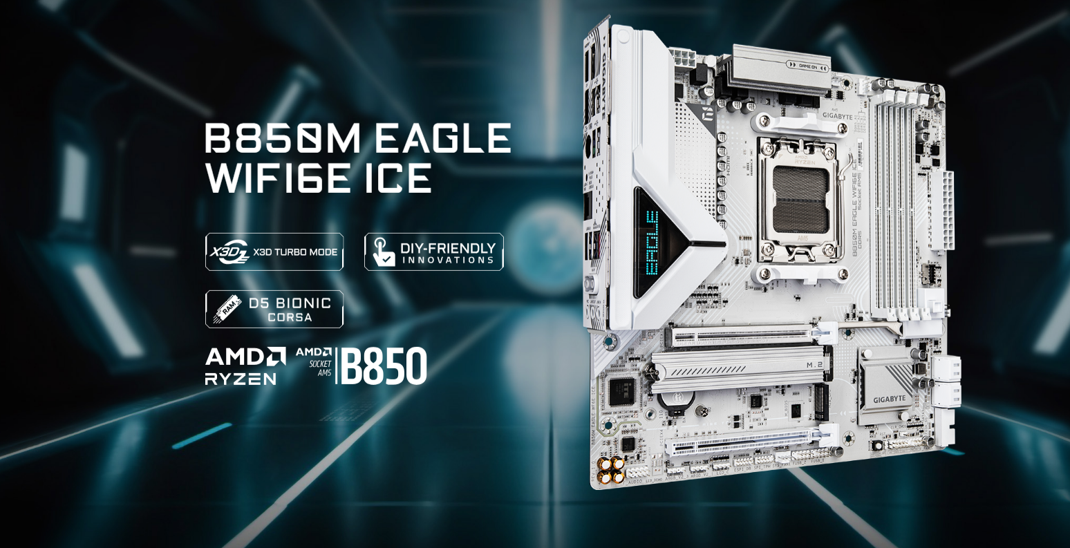 Gigabyte B850M EAGLE WF6E ICE AM5 mATX Desktop Motherboard | PLE